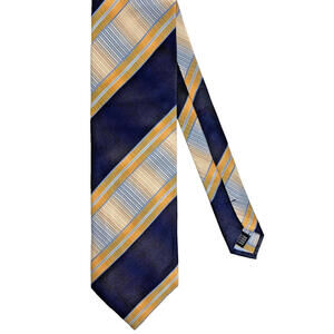 Florence Style Silk Repp Neck Tie Black Yellow Silver Stripe Made in Italy